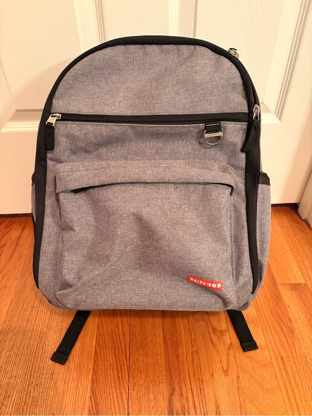 2 for $10 Skip Hop Grey Diaper Backpack with Black Trim and Red Interior